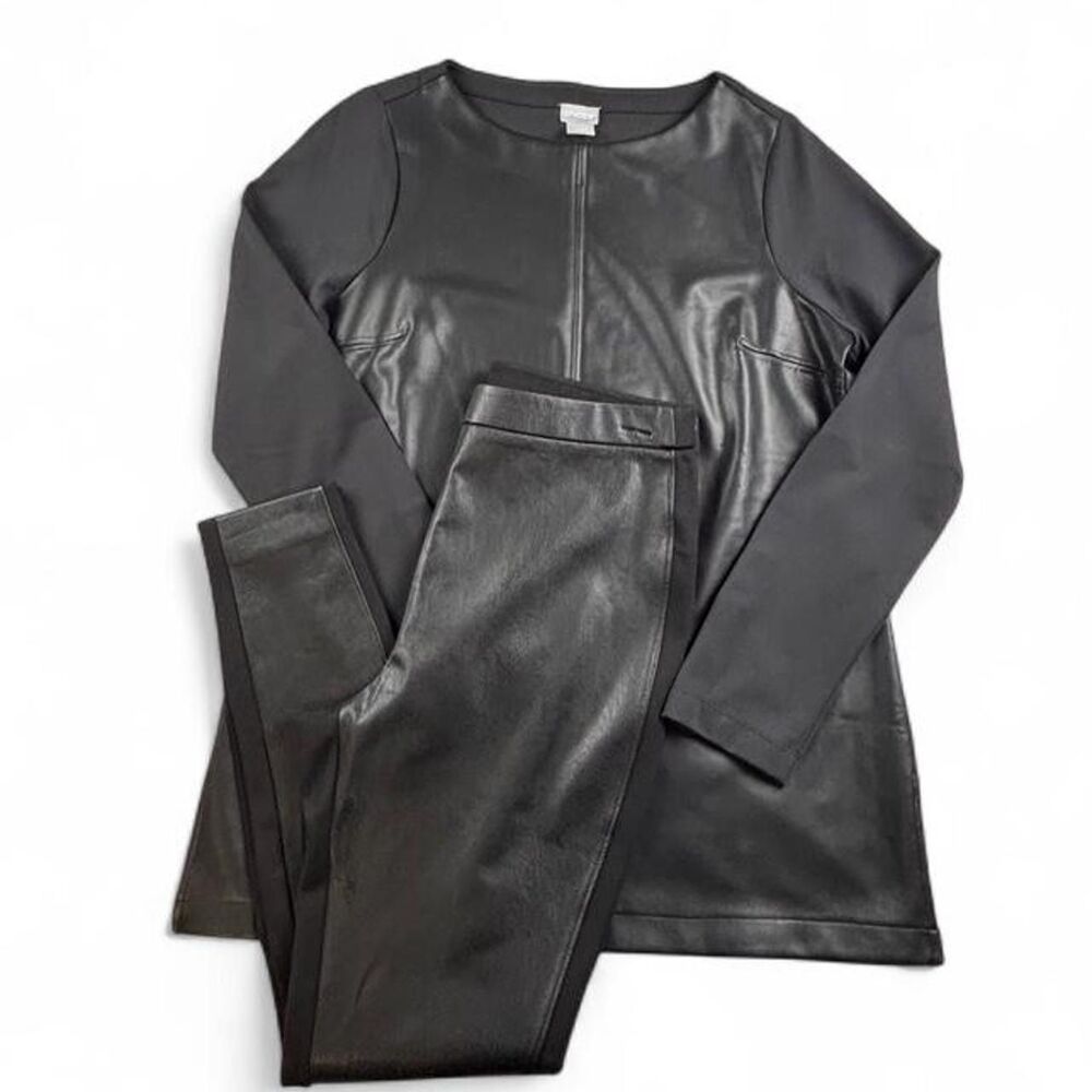 Chico’s Black Faux Leather Top & Leggings 2 Piece Set Women’s Size 1 Medium